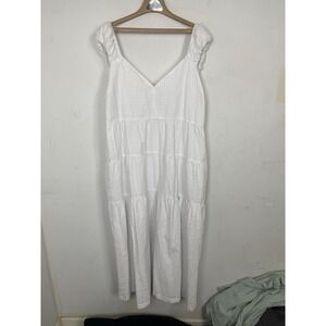 Old Navy Womens Dress XXL Beachy Cottage Coastal Seersucker Wedding Tiered White